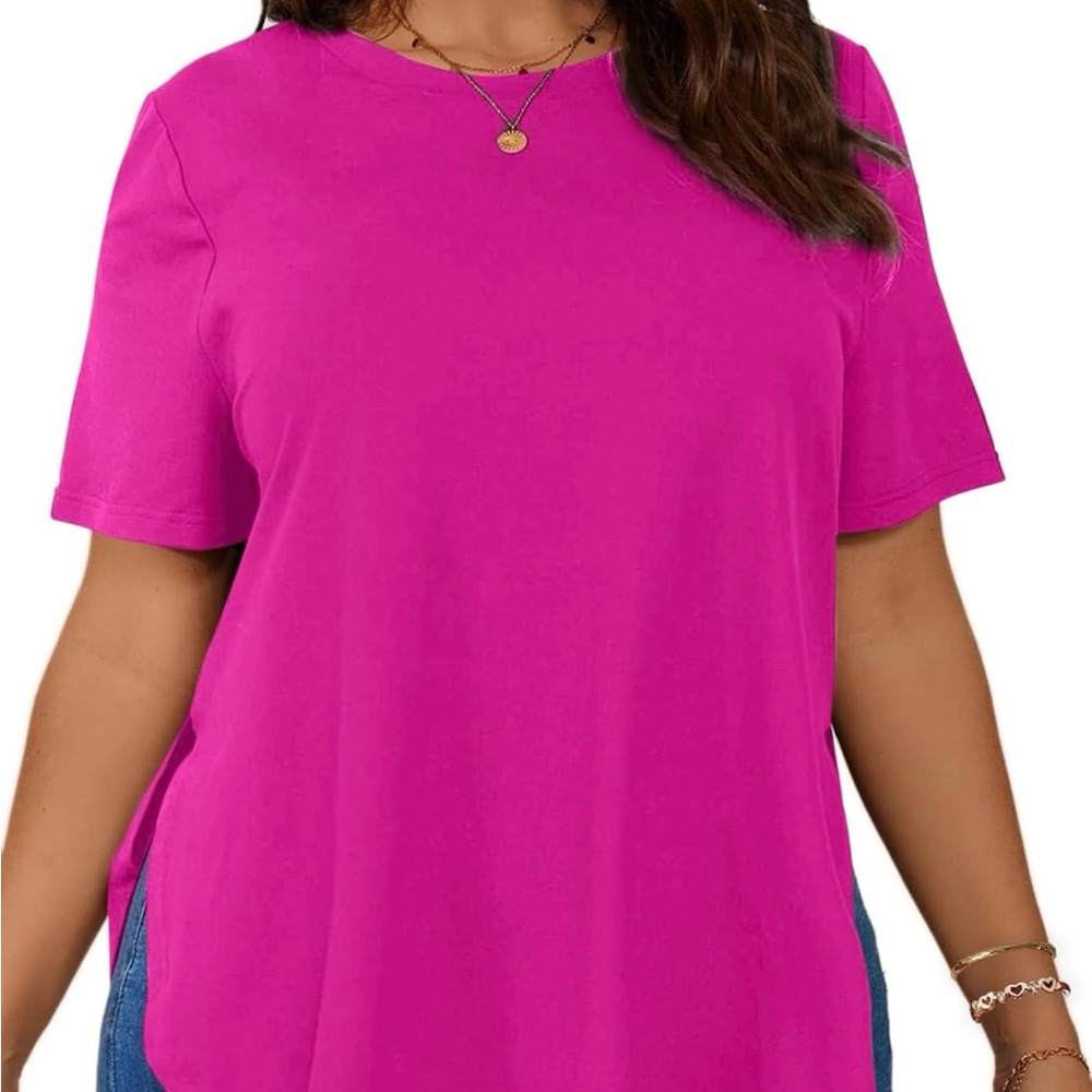 Women's Pink T-Shirt 4X NWT New With Tags Curved Hemline, Tunic, Short Sleeve